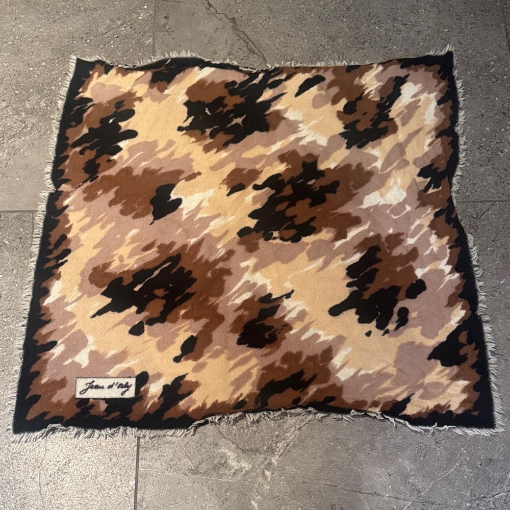 Vintage Jean d'Arcy Camo Print Square Scarf - Brown, Tan, Cream, Black